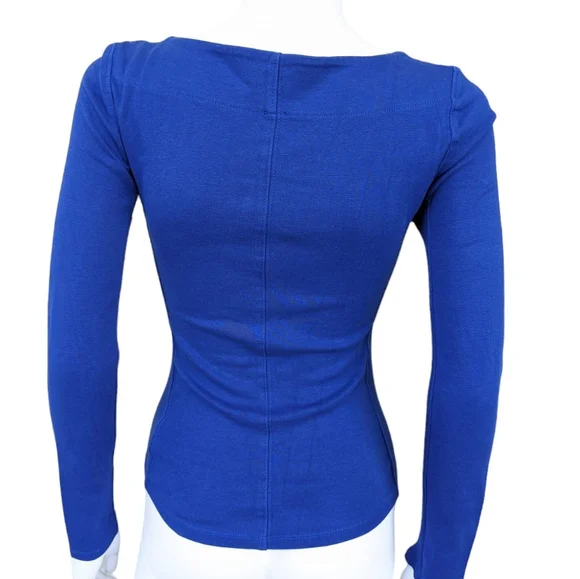 Free People Looking Back Blue Cobalt Long Sleeve Lace-Up Top - Picture 2 of 10